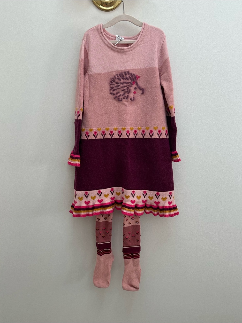 Deux Par Deux knit long sleeve dress with matching tights